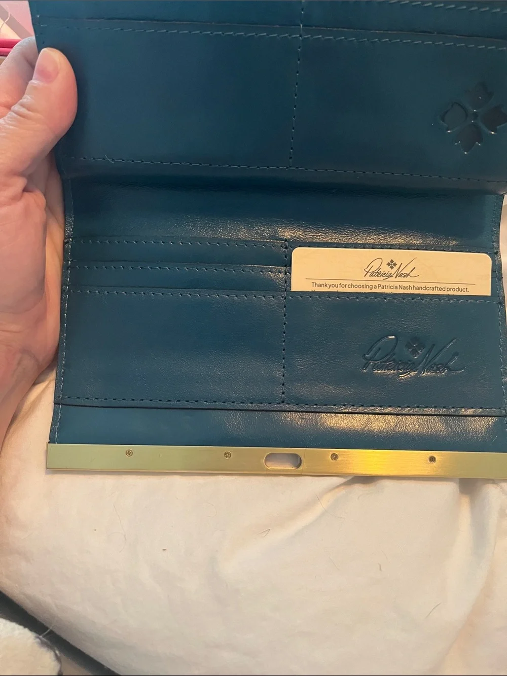 Patricia Nash Navy and Cream Floral Frame Wallet with Gold Trim